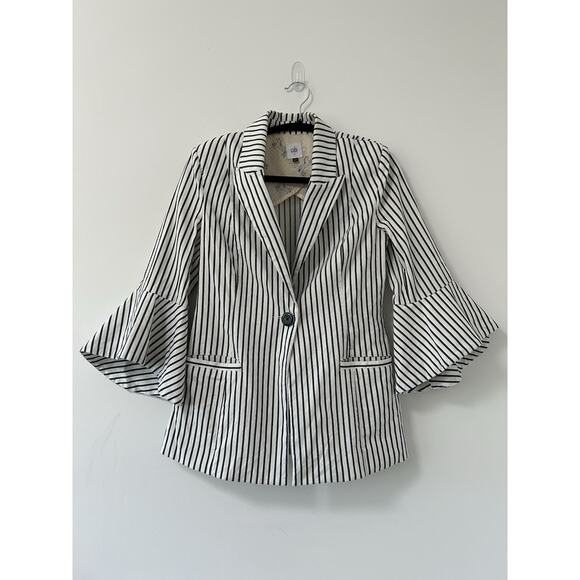 CAbi Jacket Womens 4 White Navy Pinstripe Striped Bell Sleeve Blazer Style 5295 - Picture 2 of 10